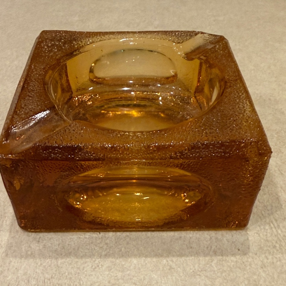 Amber Murano glass ice cube ashtray by Antonio Imperatore.